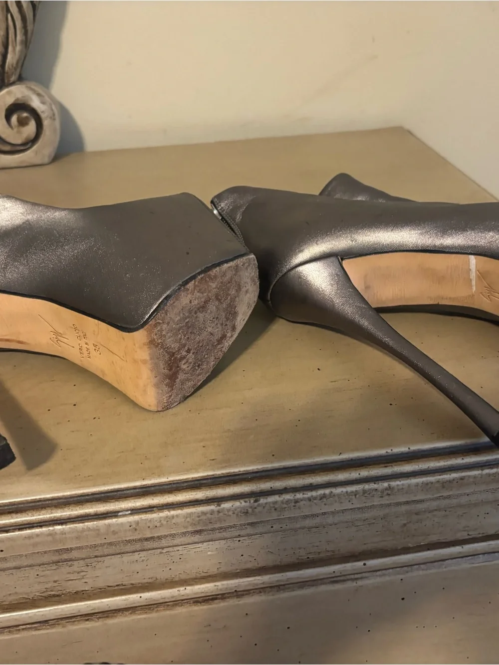 Giuseppe Zanotti Metallic Gray Platform Ankle Boots